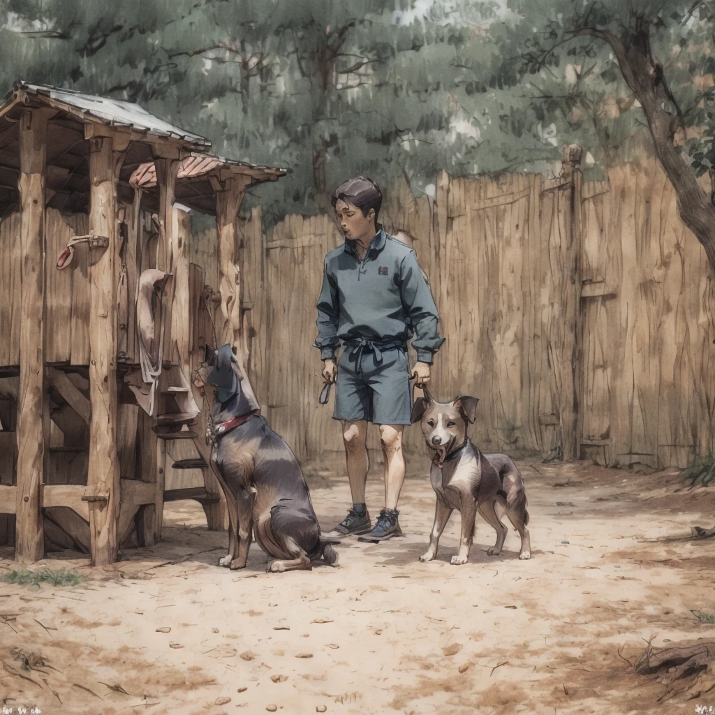zenno style, cute dog, focus on face, playground, no humans, <lora:Zennosuke_style:1>