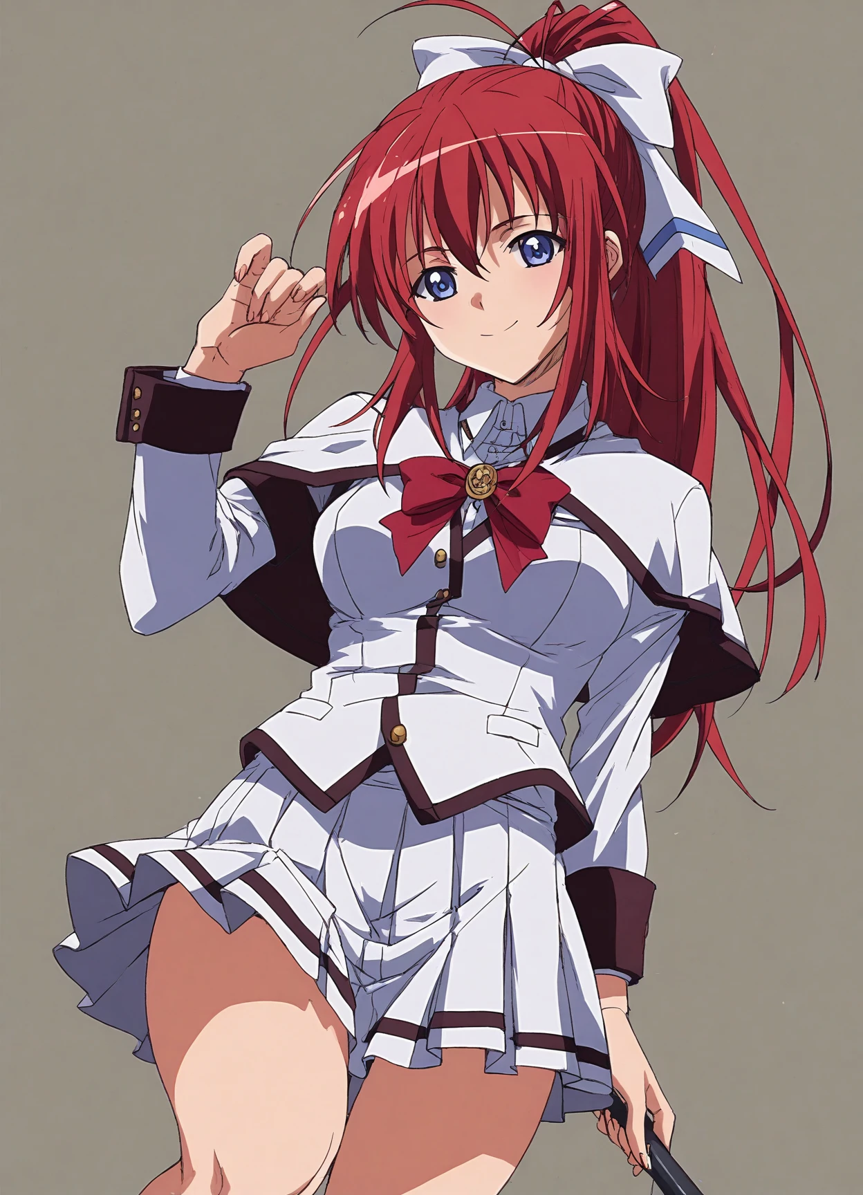 Rias Gremory was brainwashed (masterpiece, best quality;1.3), extremely detailed CG, ultra detailed, 1girl, solo,  smile,  looking at viewer, stylish ungle, blonde long hair,blue eyes,
sv1,orange choker, white gloves, jewelry, rise arms, lying on bed,
 shimacos, microskirt,crop top,thighhighs, elbow gloves