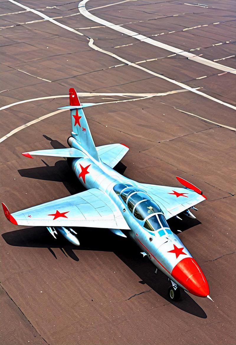 MiG-15, soviet jet fighter. jet, on the ground, soviet stars on wings,