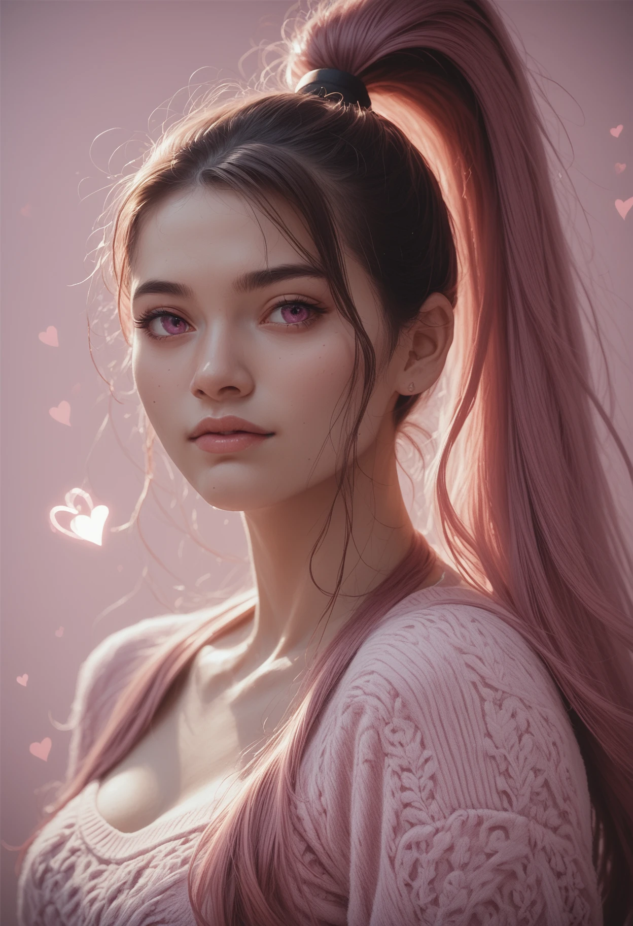score_9,score_8_up,score_7_up, heart seat surrounded by pink mist, floating hearts <lora:heartmiststyle-000001:1>, high ponytail, long hair, 1girl, seij <lora:Seij-000001:1>