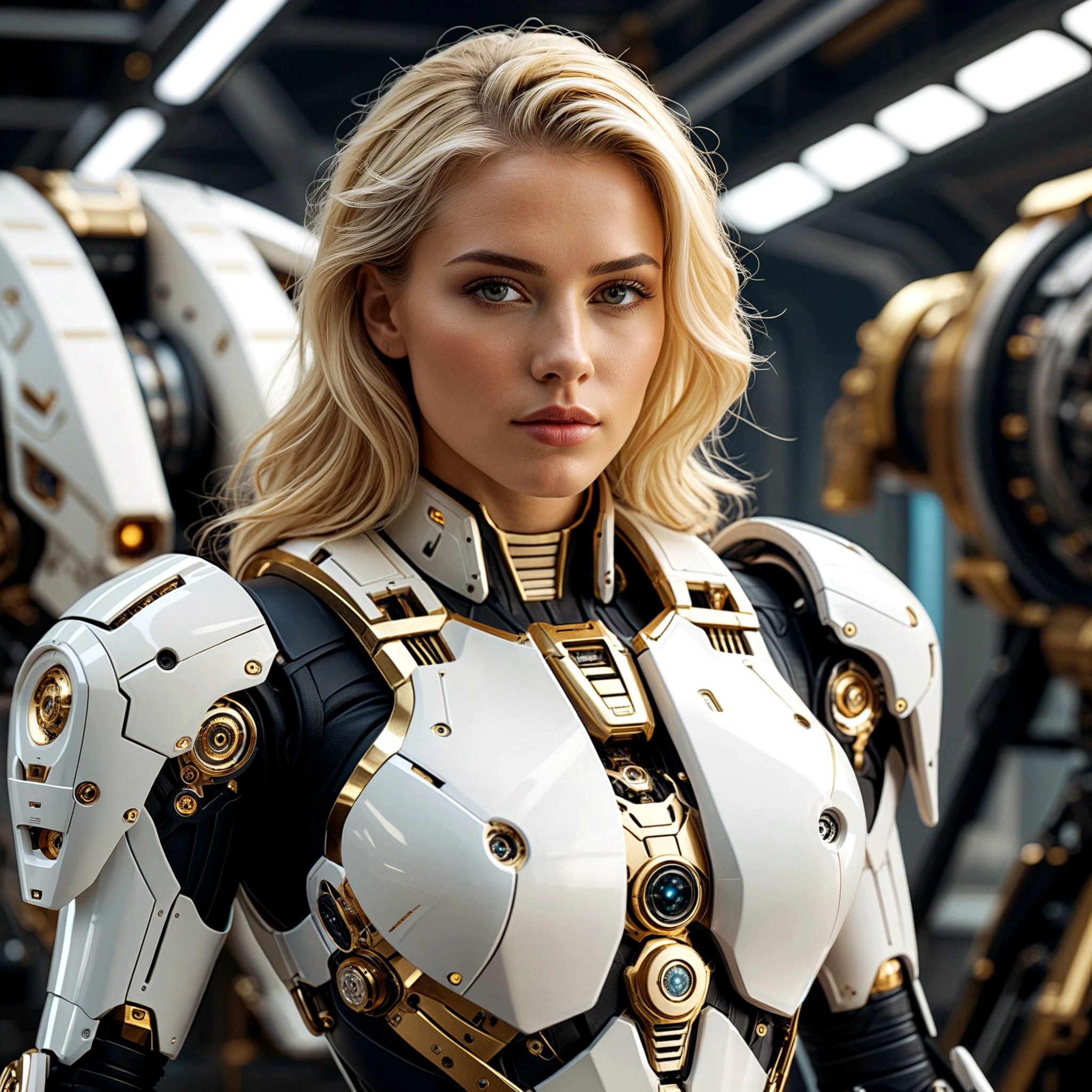 cinematic photo cinematic photo long shot portrait of a (White) ivory mechanical warmachine (with beautiful blonde women inside) with (gold) and (black) on a scifi battlefield,high details,sci-fi,subsurface scattering,hyper realistic,concept illustration,extremely detailed,extremely intricate,extremely sharp lines,sharp focus,fascinating,4k,8k,masterpiece,award-winning,full body shot,. 35mm photograph,film,bokeh,professional,4k,highly detailed,cinematic,colorful background,concept art,8k,dramatic lighting,high detail,highly detailed,hyper realistic,intricate,intricate sharp details,octane render,smooth,studio lighting,trending on artstation. . 35mm photograph,film,bokeh,professional,4k,highly detailed