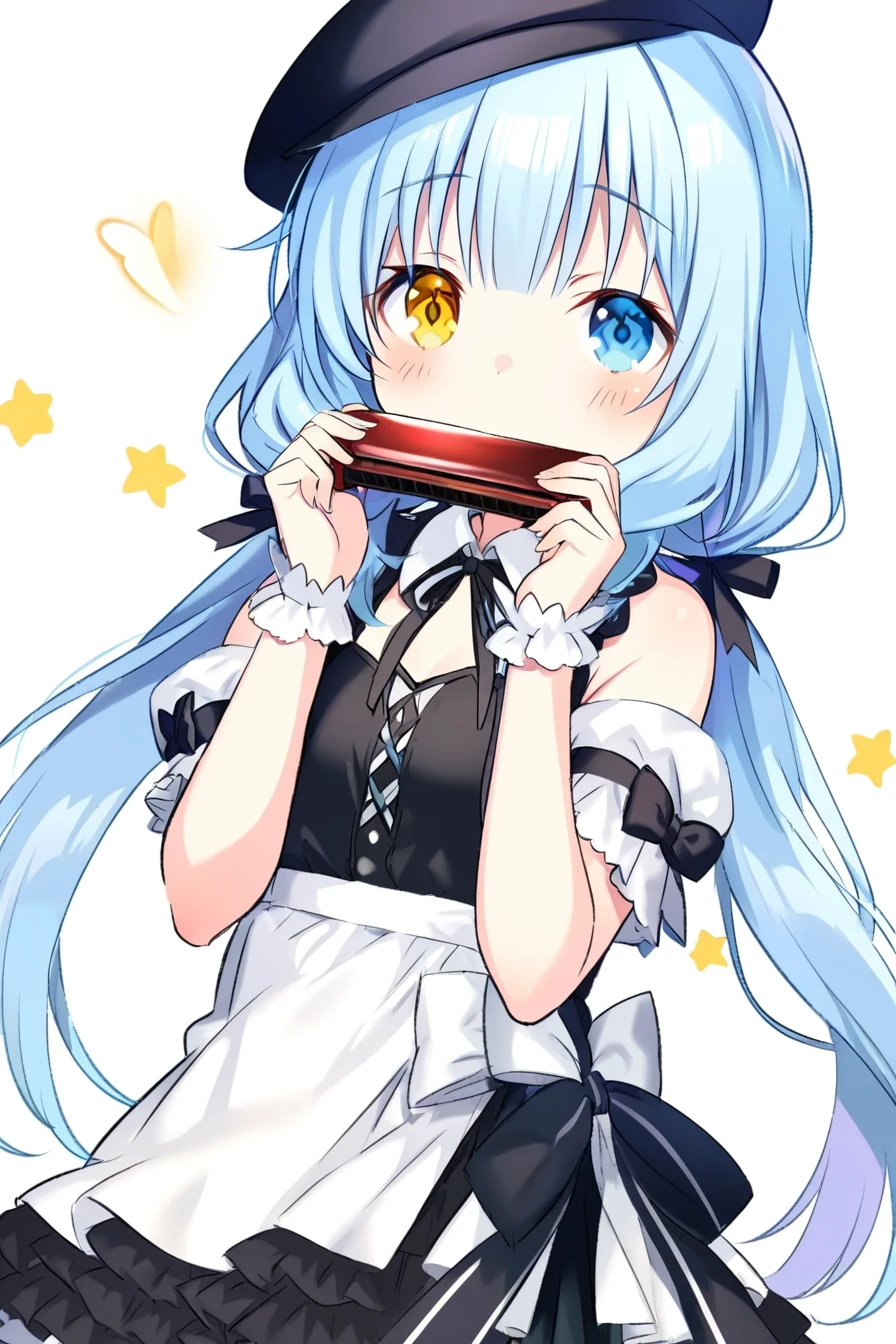 1girl,yano mitsuki \(nanairo\), tsunako,nonbire, aisa \(kari\), mika pikazo, gukurosawa01, totoki86,
solo,petite,light blue hair,long hair,heterochromia,(yellow eyes),(light_blue eyes),(low twintails:1.2),small breasts,harmonica,play harmonica, <lora:harmonicaSY:1>, masterpiece, newest, absurdres,safe