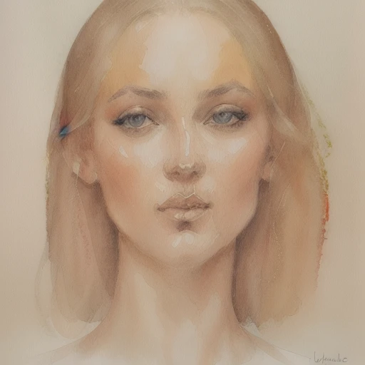 jlmorelle style, 1girl, woman, beautiful face, portrait, solo, focus on face, watercolor, <lora:Jean-Louis_Morelle_style:1>