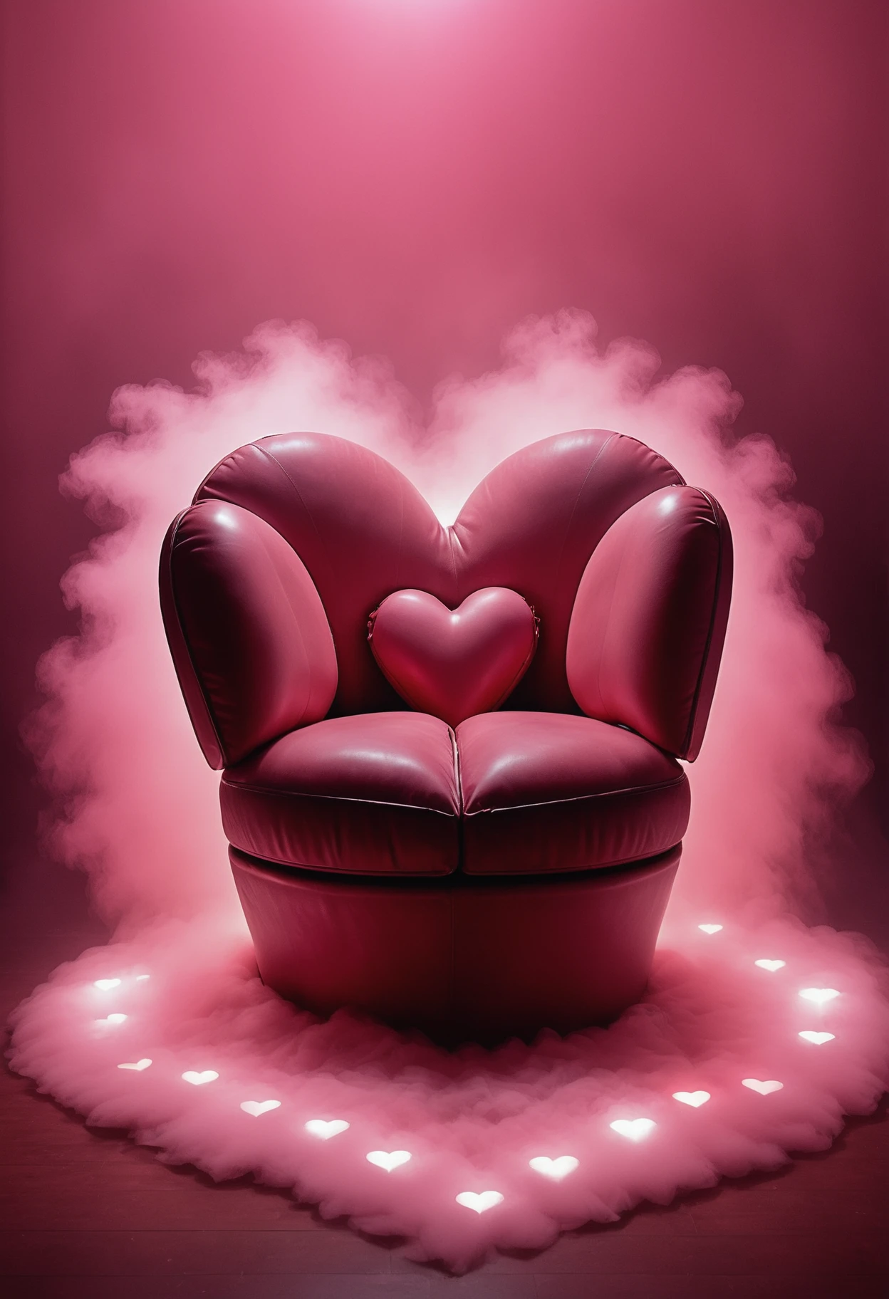 a heart seat surrounded by pink mist, pov hearts, dimmed light  <lora:heartmiststyle-000001:0.9>