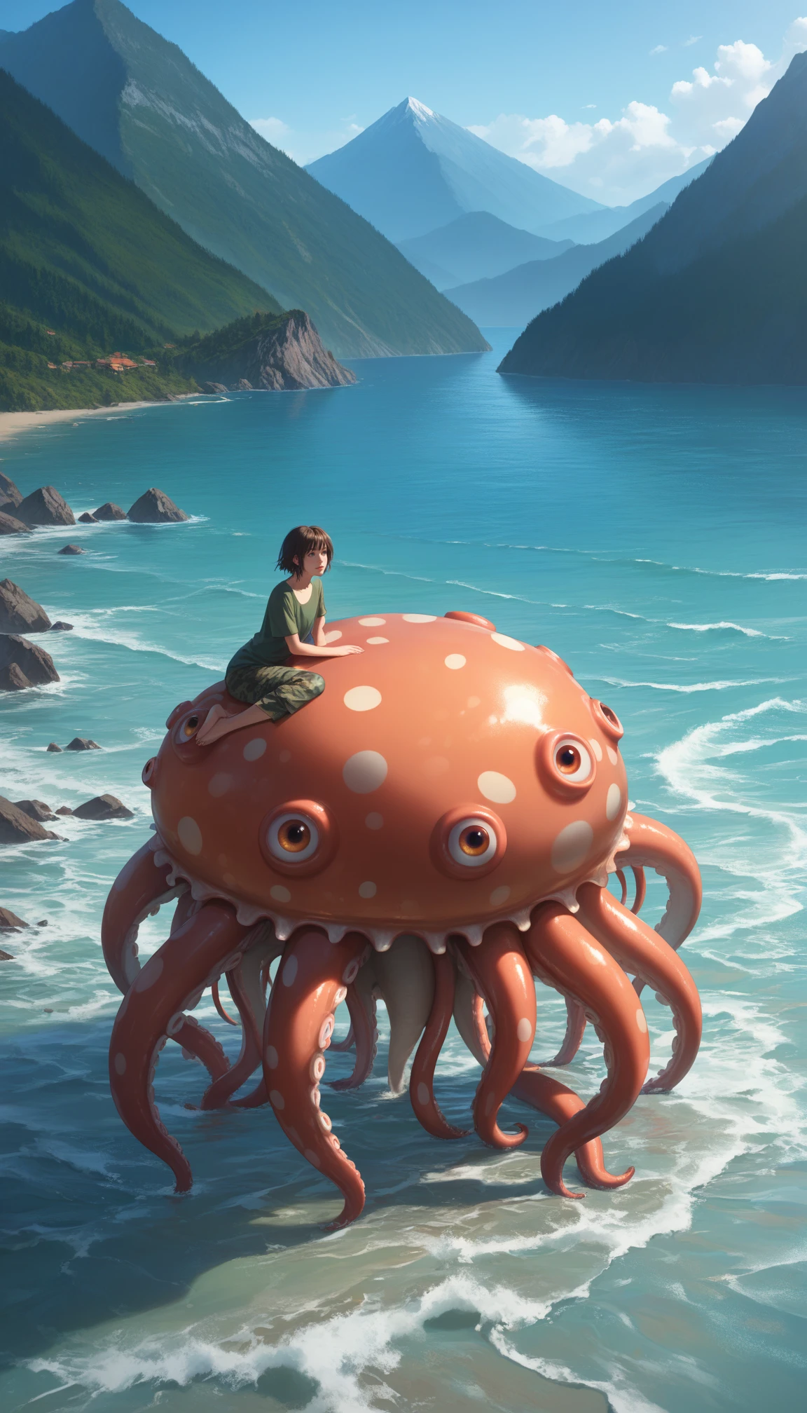 <lora:octopus_v0.5:1> octopus, many octopus, surrounded by octopus, 2girls, naked, small breasts, outdoor, bathing with steam, hot spring, onsen, sweat,  smiling, look at viewer, depth of field, bokeh,  detailed background, detailed lighting, diffused natural sunlight, diffused natural skin glow, symmetry eyes,