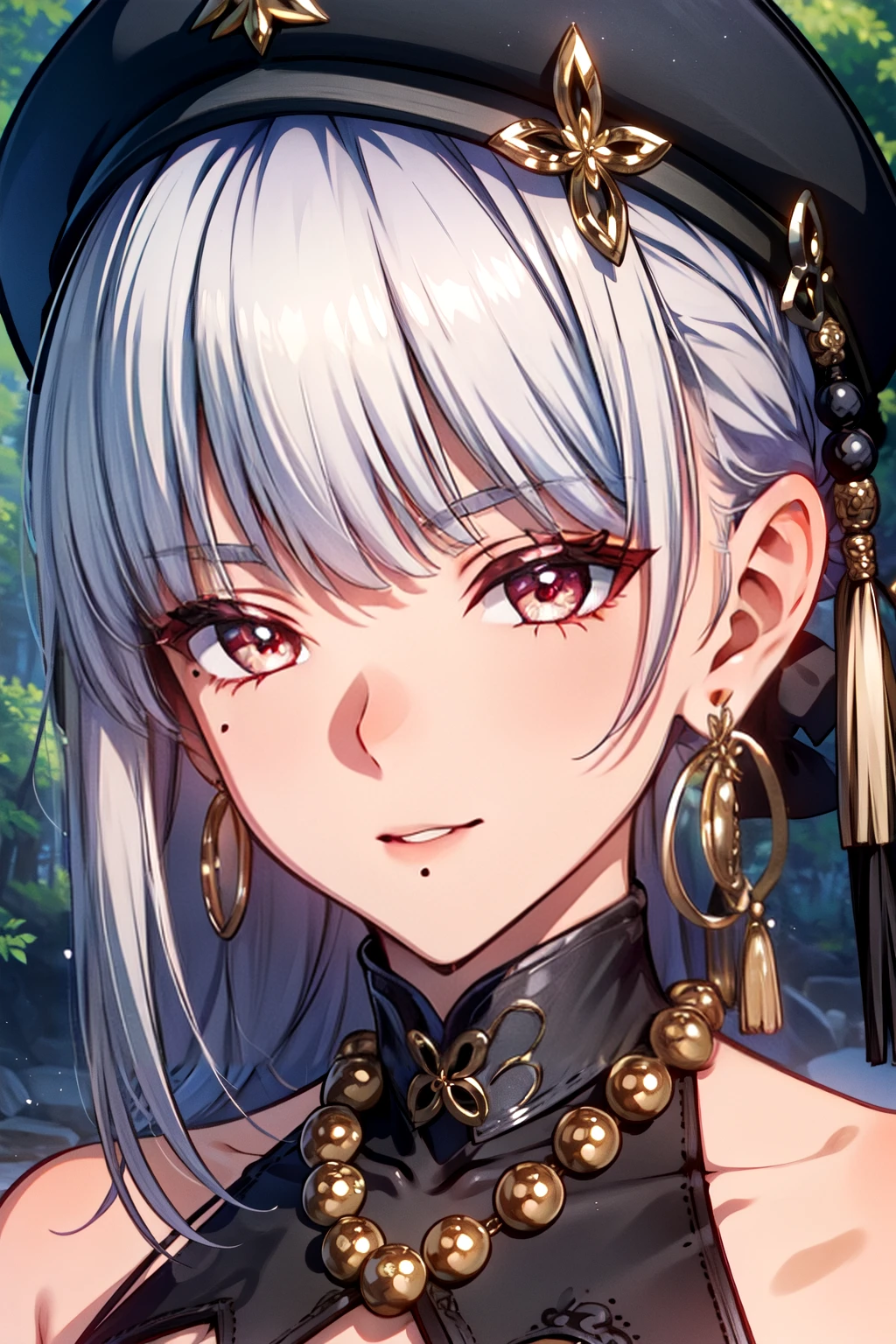 ((((best quality))), (((ultra detailed))), (((masterpiece))), illustration, warm lighting, bright colors, 8K wallpaper, 1girl, solo, heterochromia, blue eye, pink eye, flower, hair flower, hair accessory, flower accessory, hair between eyes, hair ornament, single horn, oni horn, white hair, very long hair, belt, (expressionless), beautiful detailed sky, moon, night time, kimono, old Shinto shrine in the background, Japan, praying, hands hidden under clothes,shiny skin, photo background,  <lora:awakenedChifuyu_v10:0.7>
