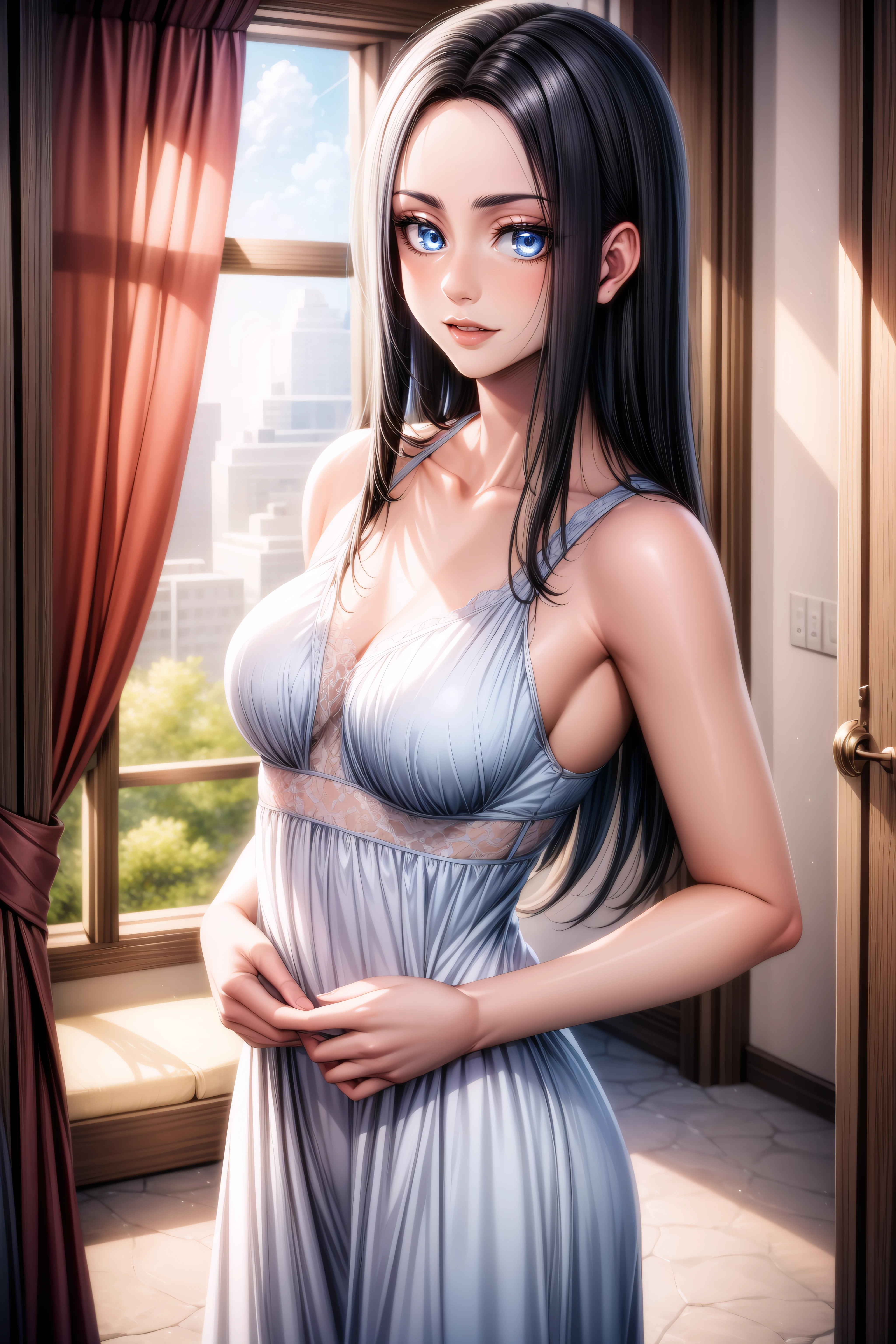 (masterpiece, best quality), <lora:Frieda Reiss-lora-Faxtron:0.8> frieda reiss, blue eyes, black hair, long hair, medium breasts, dress, 
<lora:add_detail:0.8>