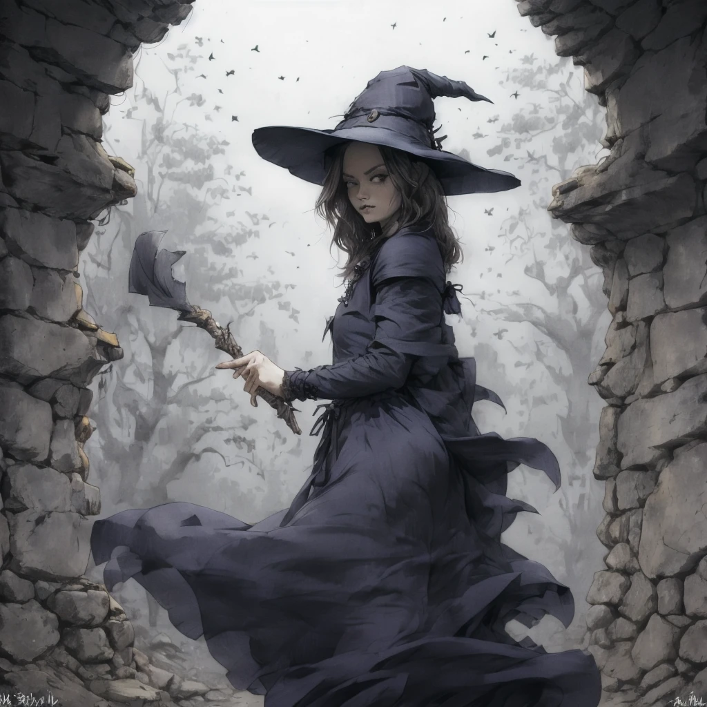 zenno style, 1girl, woman thirties, witch, magical, esoretic, <lora:Zennosuke_style:1>