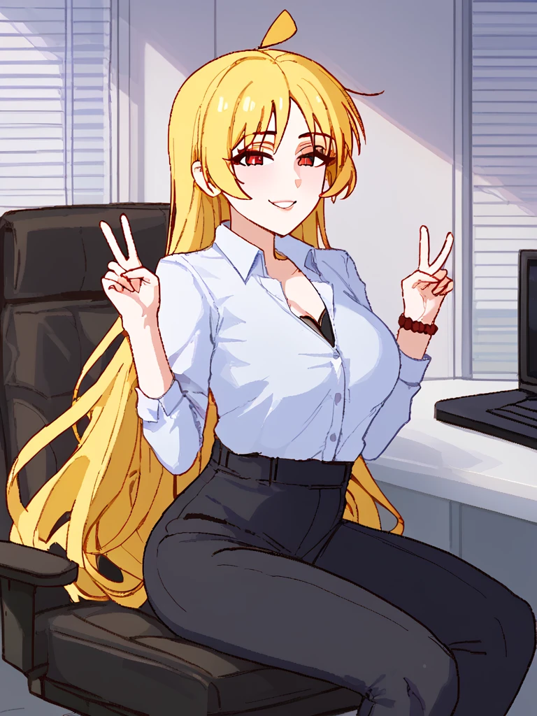 1girl,solo.peace sign, posing, safe for work, sfw, office lady
<lora:pongldr:1>, <lora:Expressive_H:1>, Expressiveh, <hypernet:zPDXLxxx:1>, ijichi seika, ahoge, <lora:bocchi_seikaijichi_ponyXL:1>