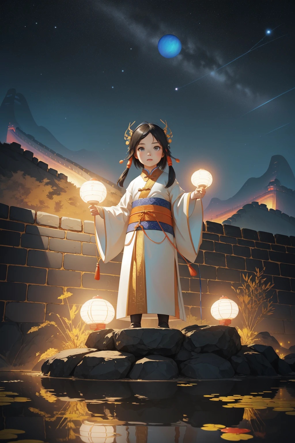 1girl, professional Octane render, best quality, Fearful, body shot of a Libertywave Fierce Song Dynasty ([Lyra constellation:Great Wall of China:5]:1.3) , it is made from Saturn's rings, it is covered in Insects, Planet Uranus background, lush beach and pond, at Midday, Wide view, Cosy, De Stijl, Gel lighting, 800mm lens, Monochromatic electric yellow filter, made of Copper, Movie concept art, unreal engine, RTX, (children's illustration art stylized by Victo Ngai:1.1) , (Ludwig Meidner:1.3) , (Lisa Parker:1.0)