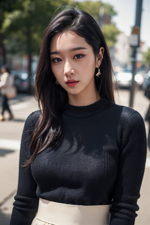 <lora:xxyejilite:1> (hyperrealism), (photorealistic), (realistic:1.4), best quality, masterpiece, xxyeji, 1girl, looking at the viewer, makeup, detailed eyes, detailed face, (upper body photo:1.2), black sweater, waist, outdoors