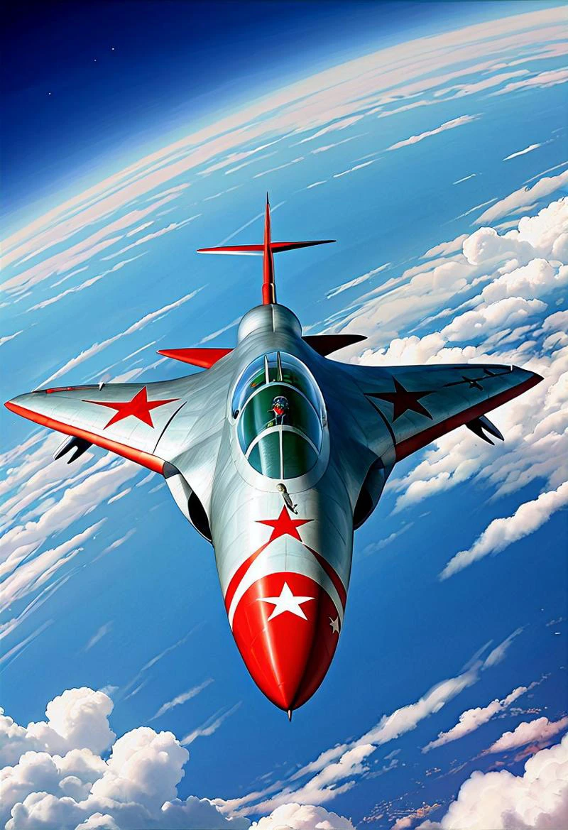 MiG-15, soviet jet fighter. jet, in the sky, soviet stars on wings