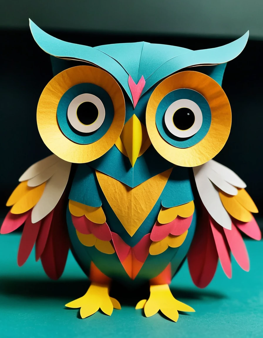 made out of ral-ppr, papercraft, paper, Owl, <lora:ral-ppr-sdxl:0.8>, highly complex, cinematic, excellent composition, imposing, flowing, dynamic dramatic composition, very coherent, cute, confident, rich deep colors, deep aesthetic, beautiful detailed