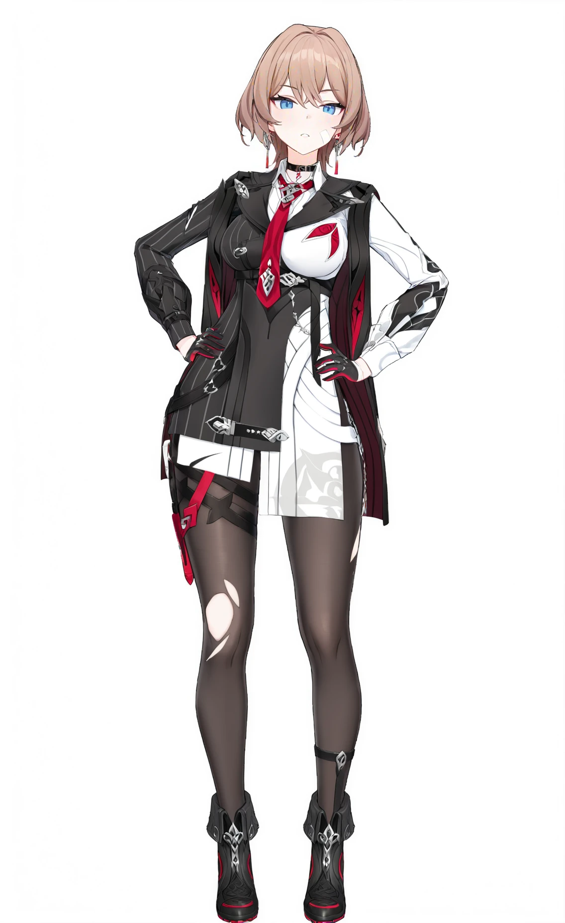 score_9, score_8_up, score_7_up, score_6_up, 8k,
8k, best quality, masterpiece, (ultra-detailed), (high detailed skin), white background, simple background,
(full body), (white background), standing, looking at viewer, (solo), hand on hip,
<lora:Lantern-A3-Tanger:0.8>, dengsfl, def clothes, brown hair, 1girl, blue eyes, red necktie, gloves, pantyhose, black footwear,