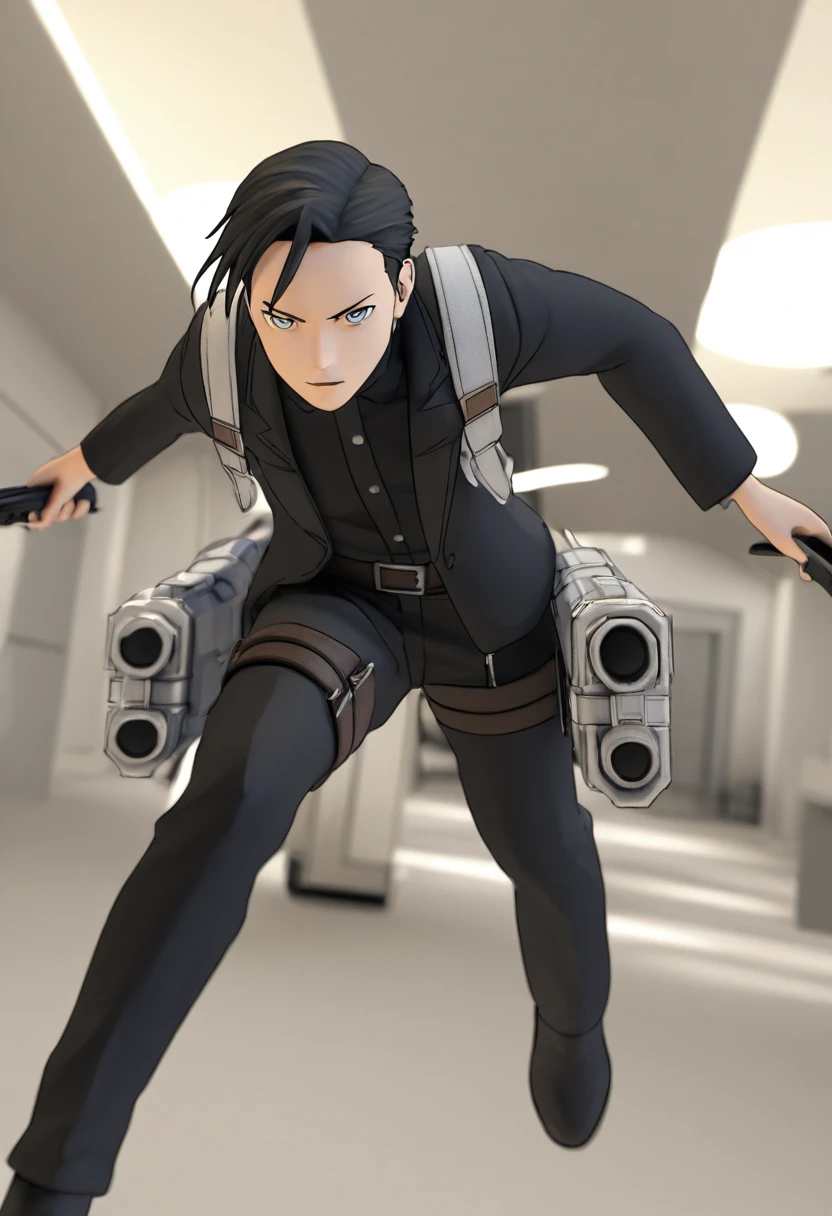 Levi Ackerman in a 3D maneuver gear action scene
