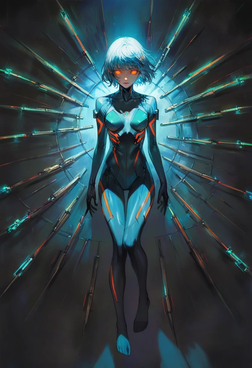 1girl, glowing eyes, facing camera, (neon details), quasarcake
Short hair
Bodysuit, full body, floating, no shoes, from above, ghost in the shell, foetal position