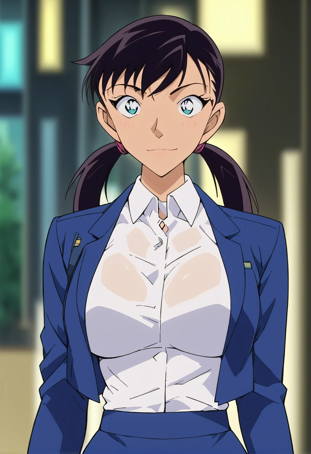 score_9, score_8_up, score_7_up, score_6_up, Light Outline,
(((1girl,solo,Portrait,front view,girl,))),
large breasts, thin thighs,thin hips,thin waist,
Miike Naeko,black hair,twintails,Blue suit, white undershirt, blue pencil skirt,
(Sheer Textured Dark Pantyhose,blurry background, ),
<lora:PONY_Naeko_Miike_Anime_Detective_Conan:1>