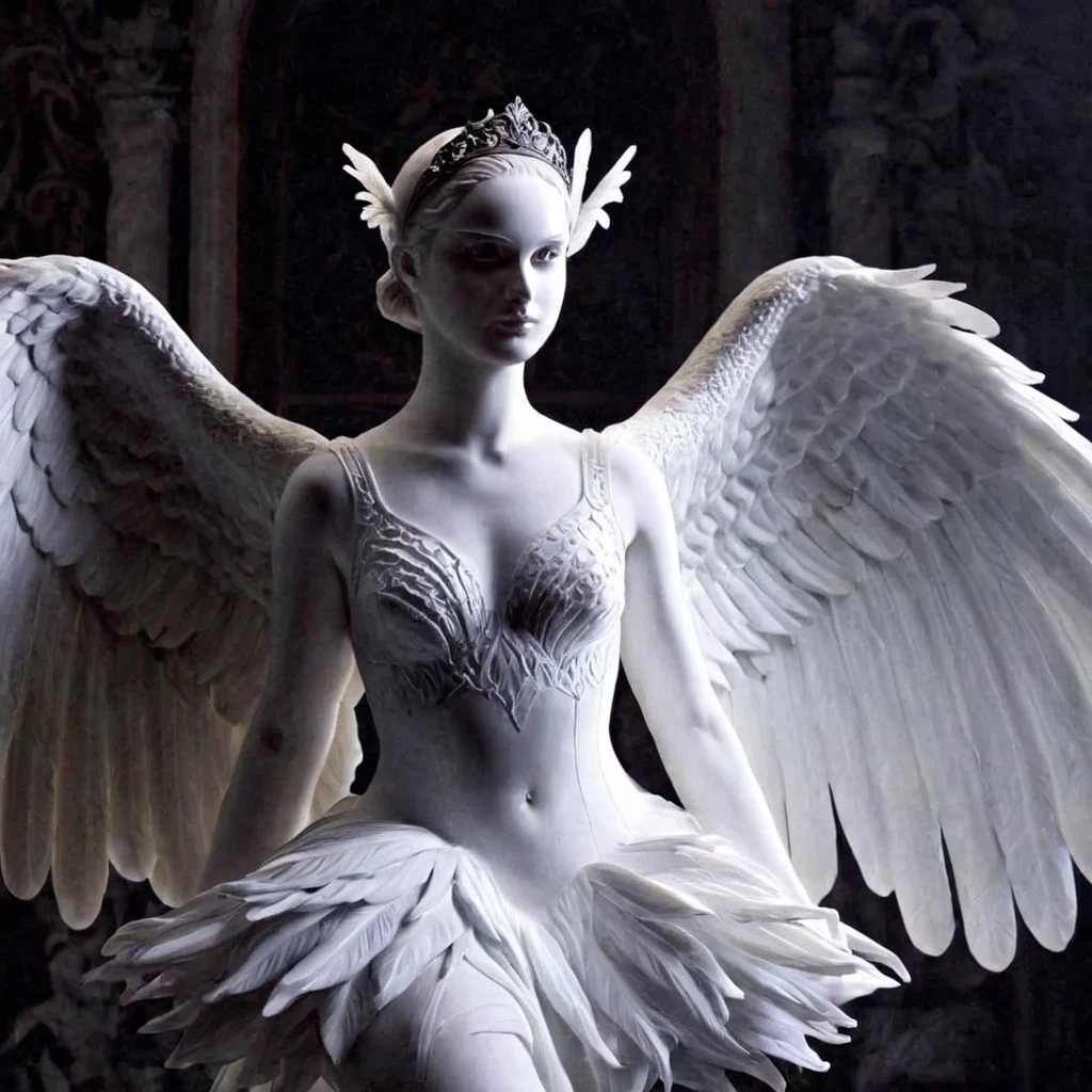 UHD, 4k, ultra detailed, cinematic, a photograph of  <lora:perfection style:0.3>
 <lora:sculpture v2:0.9>
Marble sculpture statue of  <lora:Black Swan:1>
Black Swan a woman in a white dress with a feathered headband, gothic, epic, beautiful lighting, inpsiring