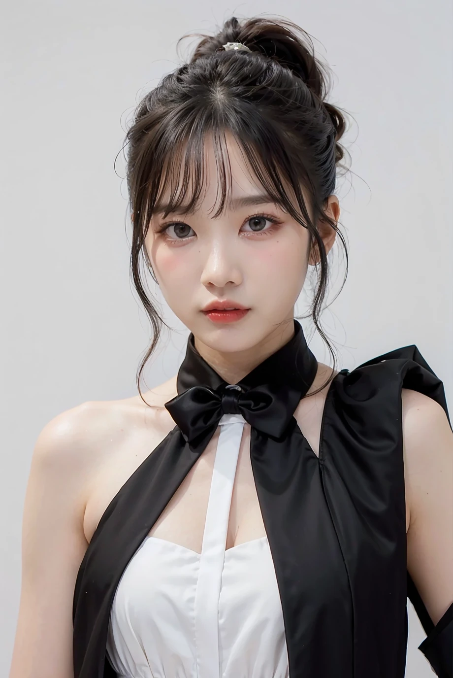 1girl, black  random formal attire, white background,    <lora:sleepypupe_zzz-02:1>