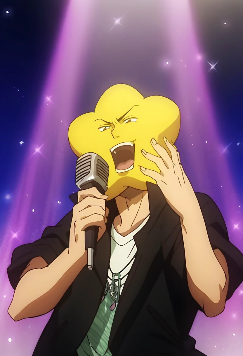 score_9, score_8_up, score_7_up, source_anime, rating_safe, Hoshikawa, 1boy, male focus, anime screencap, open mouth, holding microphone, singing, SHOUT OUT TO NINO WHO BROKE THIS MAN'S HEART T_T at least he will be slayin as the star