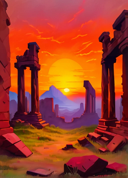 ruins,oil painting,sunset, <lora:Jazep_DrazdoviÄ_style:1>