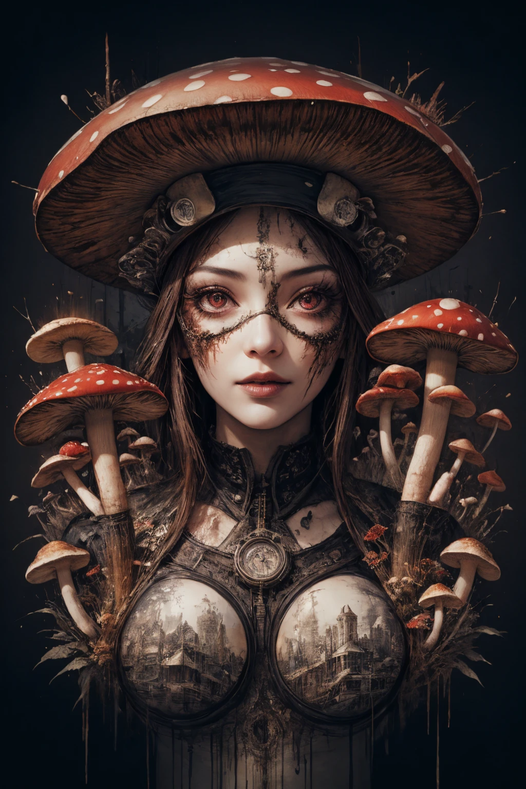 girl, sexy, pretty mushroom, bloody, double exposure steampunk style, amazing depth,high resolution, sharp, 4k, realistic,
<lora:Mushroom_PortraitSD1.5:1>