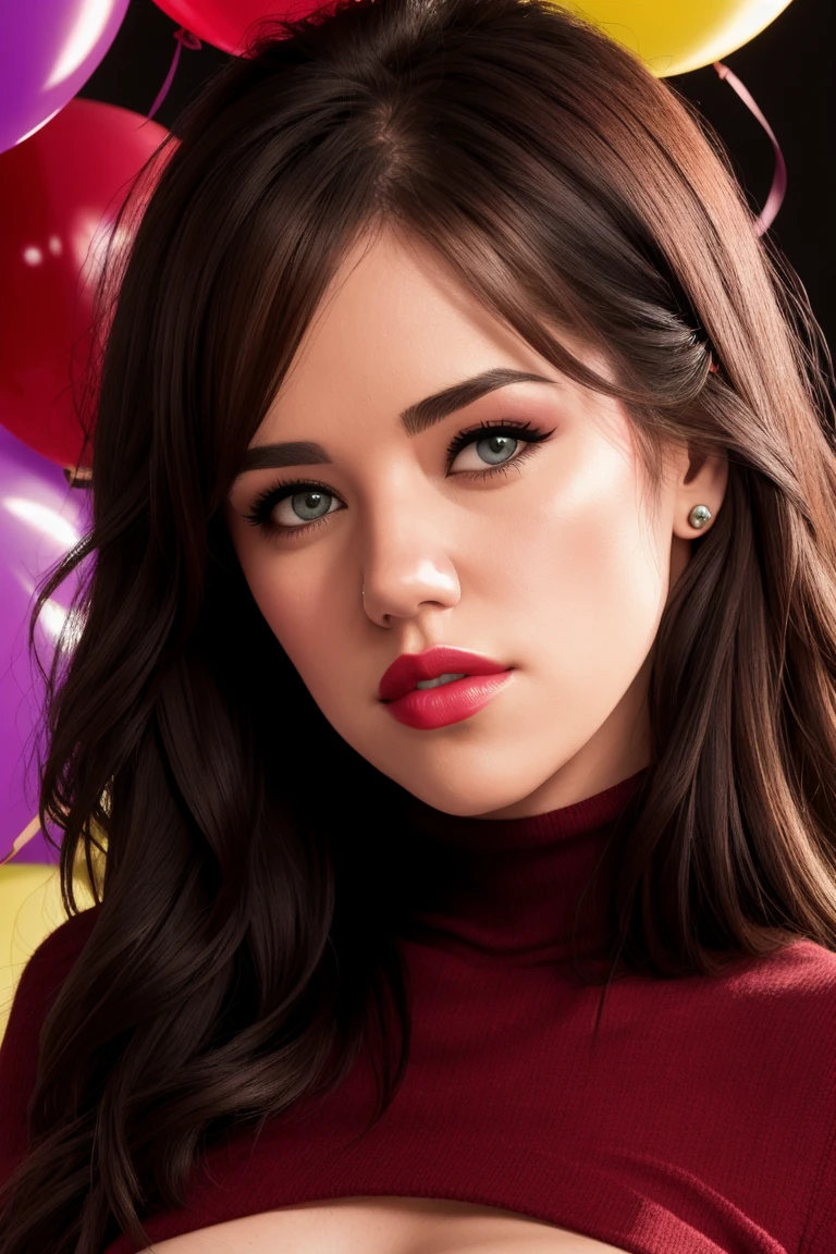 tesstaylor-3420, ((detailed eyes, detailed face):1.2), ((red lipstick, eye shadow, eyeliner, blush)), , photo of a woman, ,fashion portrait photo of a woman from the 60s wearing a red turtleneck standing in the middle of a ton of balloons, taken on a hasselblad medium format camera, ((detailed eyes, beautiful eyes, detailed face, beautiful face)),