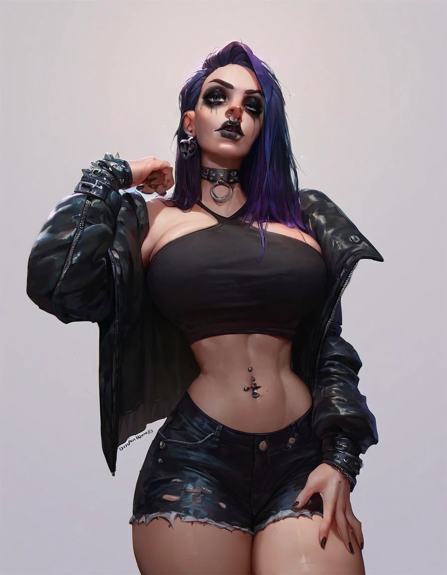 score_9, score_8_up, score_7_up, 1girl, solo, large breasts, goth, black clothes, dark makeup