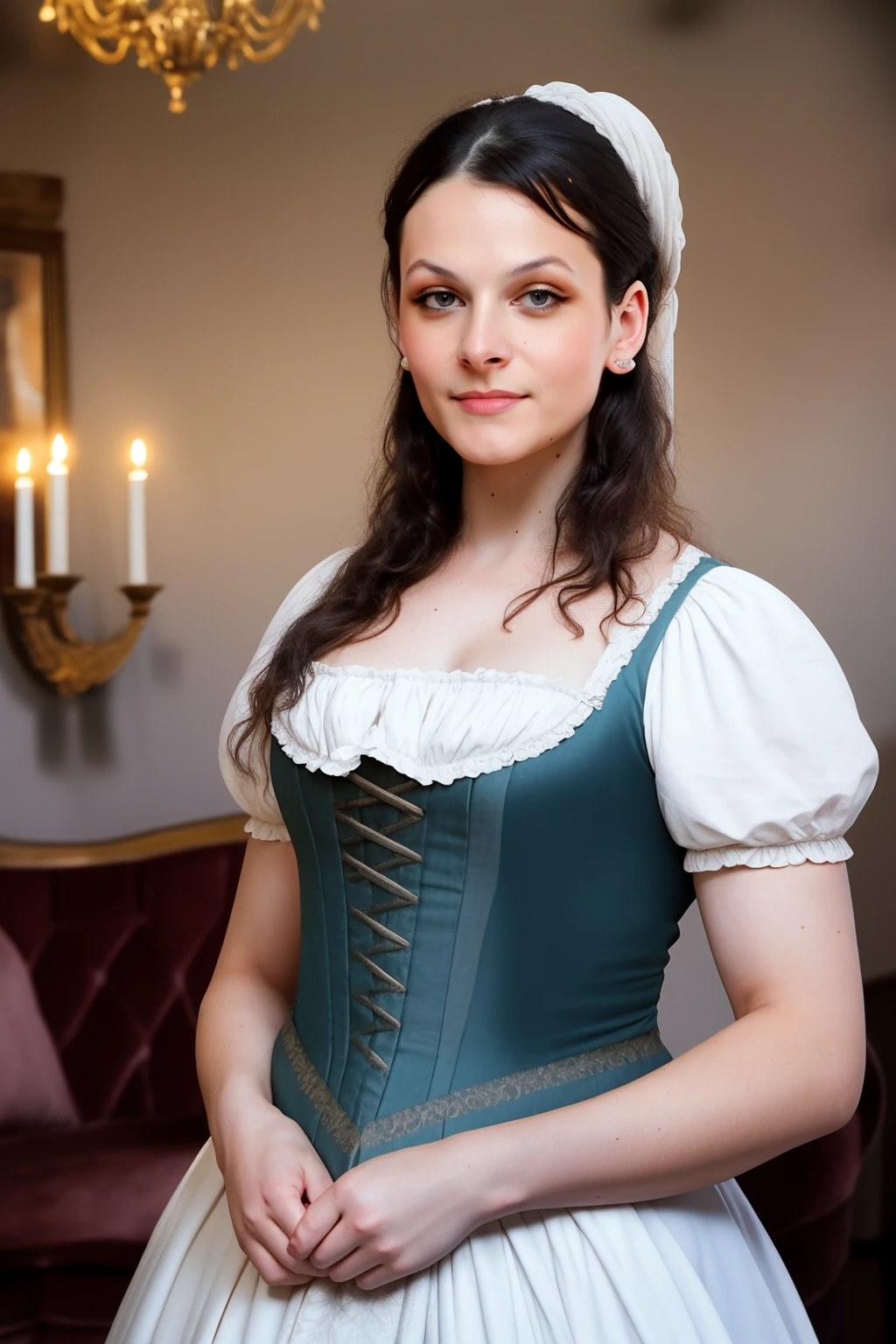 analog photo, portrait of AliceCirilla, 18th century, elegant victorian dress, elegant hair up, beautiful face, warm colors, vintage house interior, volumetric lighting, edge lighting, best quality, highly detailed, masterpiece, 8k resolution, <lora:AliceCirilla:1>,