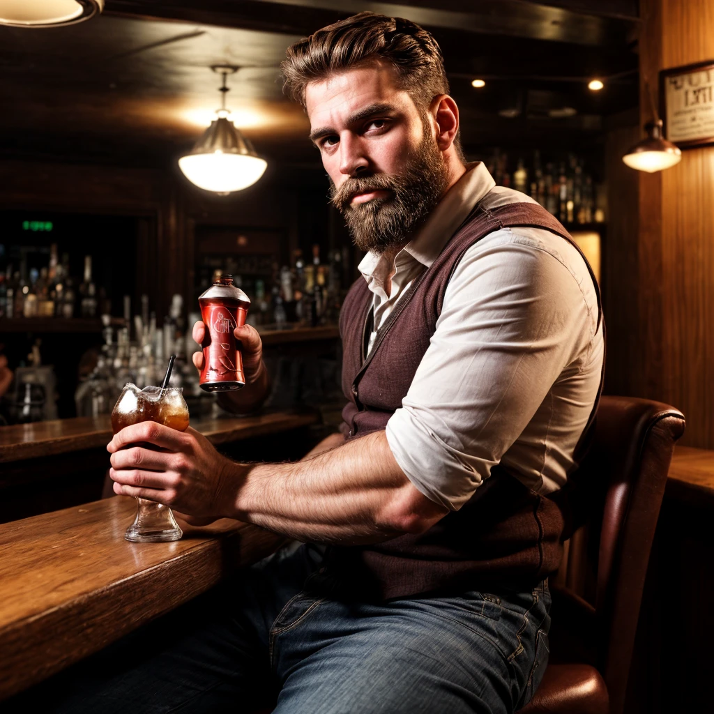 Caucasian man drinking at a bar in New York