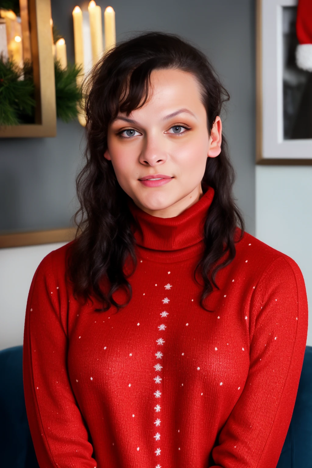 analog photo, portrait of AliceCirilla, wearing turtleneck christmas red sweater, christmas theme, atmospheric, detailed face, volumetric lighting, edge lighting, best quality, highly detailed, masterpiece, 8k resolution, <lora:AliceCirilla:1>,