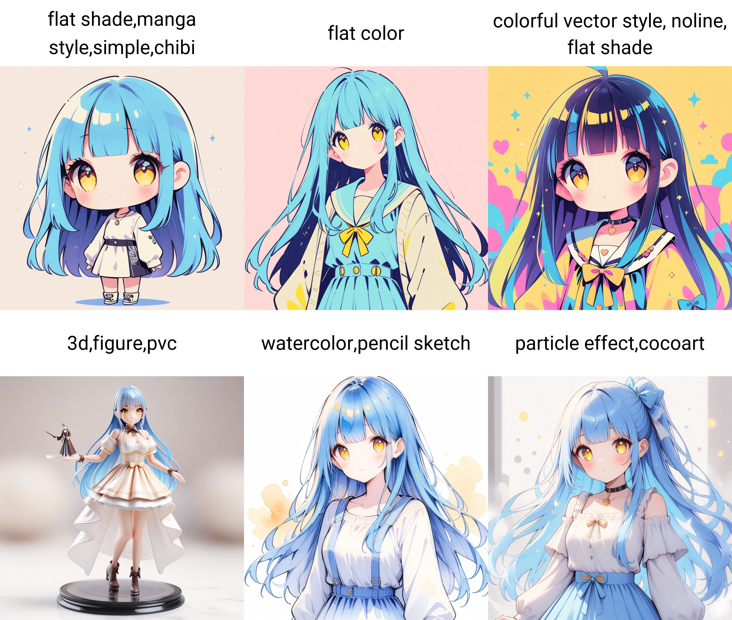 flat shade,manga style,simple,chibi
1girl,blue hair, long hair,yellow eyes,outfit,