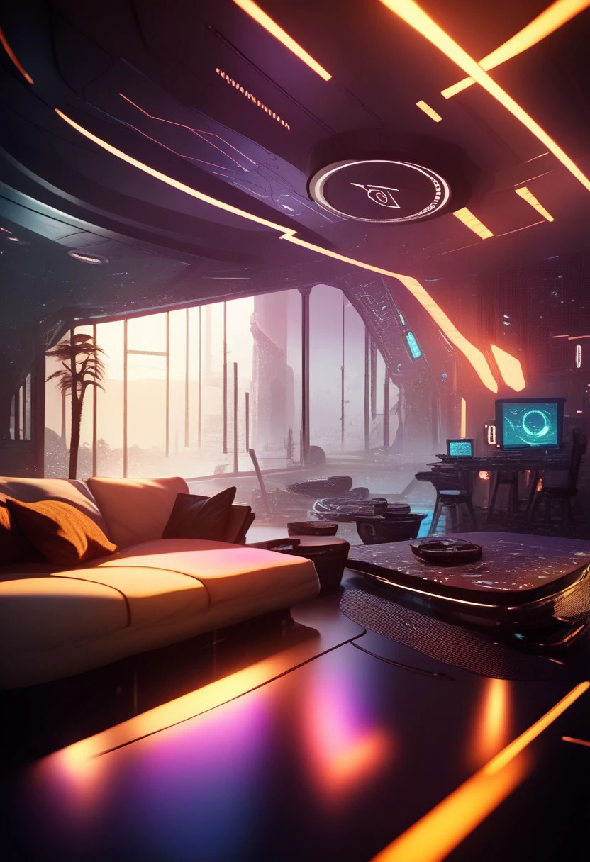 EnD_CyberFutureLandscape Style, futuristic dining room setting, specular highlights, side lighting, extreme light and shadow, cinematic lighting, cinematic angle, natural lighting, score_9, score_8_up, score_7_up, score_6_up, score_5_up, score_4_up,