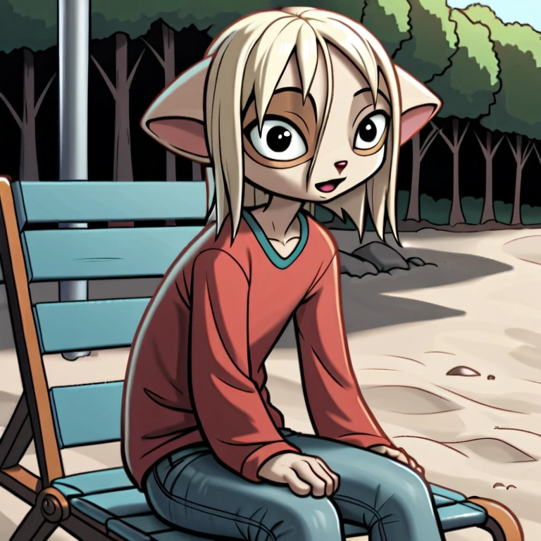 score_9, score_8_up, score_7_up, BREAK source_anime , <lora:Paige_Dreamkeepers_pony-8:0.8>,
,outdoors,detailed backround,natural light,shadow detail,
paige,solo,looking at viewer,furry,facial marking around left eye,red shirt,jeans,sitting in beach chair,beach