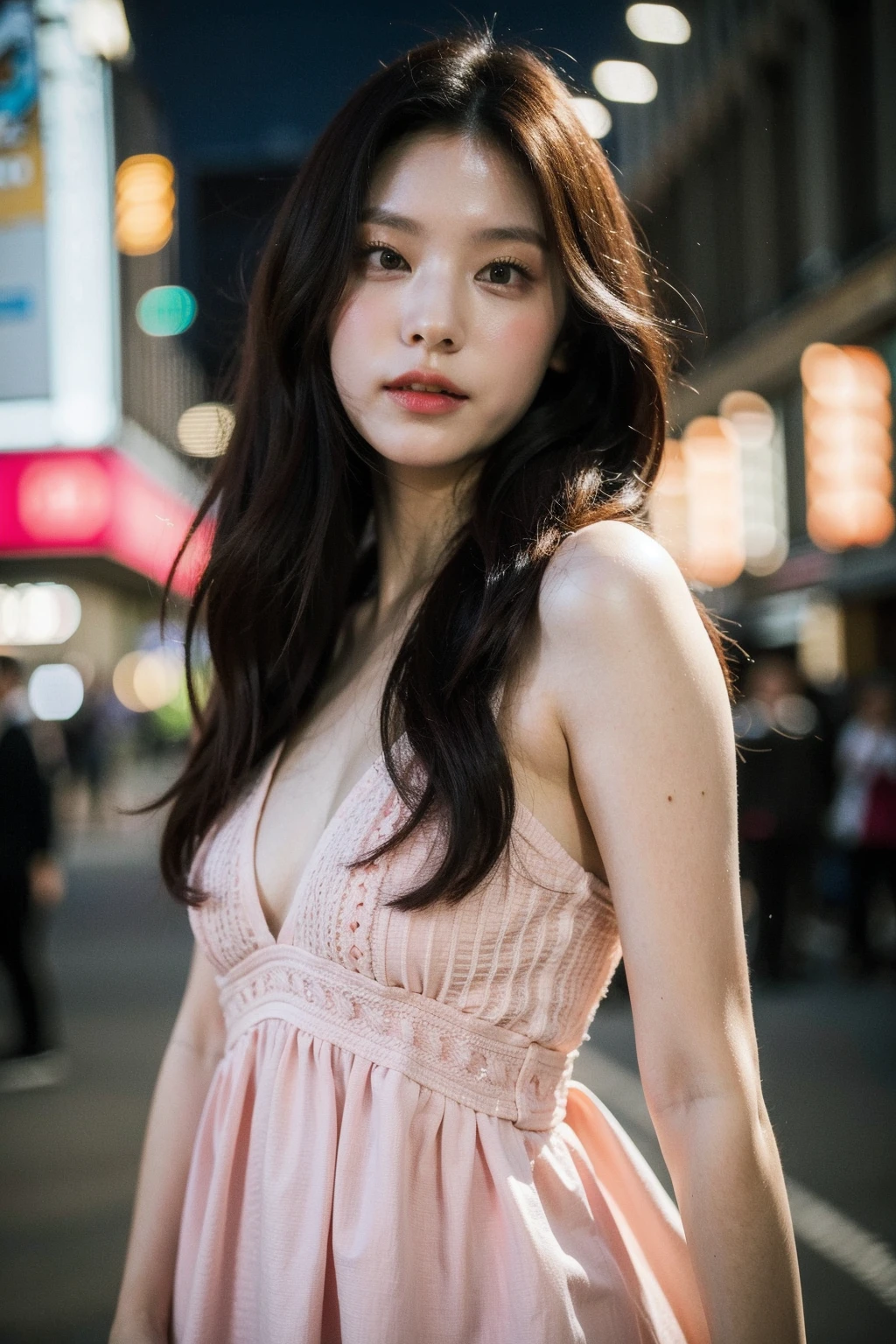 Best quality, masterpiece, ultra high res, (photorealistic), raw photo,1girl, skinny, upper body,solo, realistic, looking at viewer, long hair, bokeh background, city streets,brown eyes, bohemian dress,  <lora:makina69_bestgirl_v3.1:1>