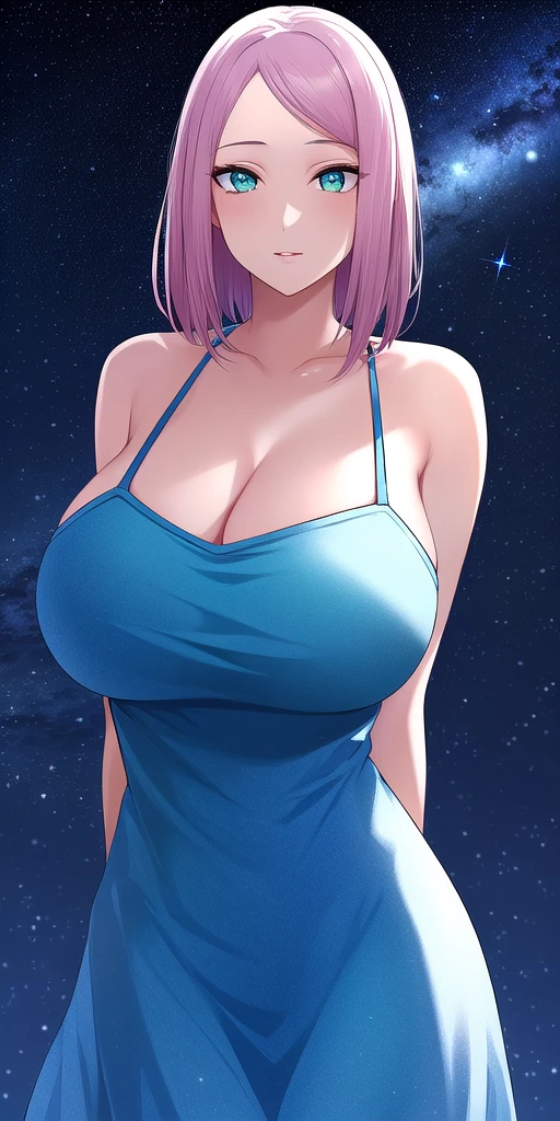 <lora:HarunoSakuraV4:0.7> huge_breasts, harusakumature, standing, solo, arms_behind_back, starry_sky,  sundress, masterpiece, best_quality, detailed_face, detailed_eyes, highres, beautiful, detailed, absurdres,