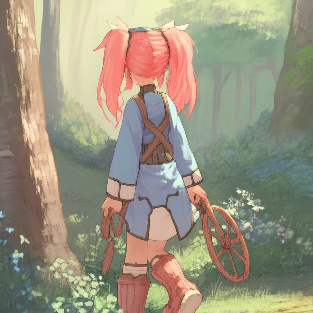 score_9, solo, Mint_ToF, pink hair, twintails, outdoors