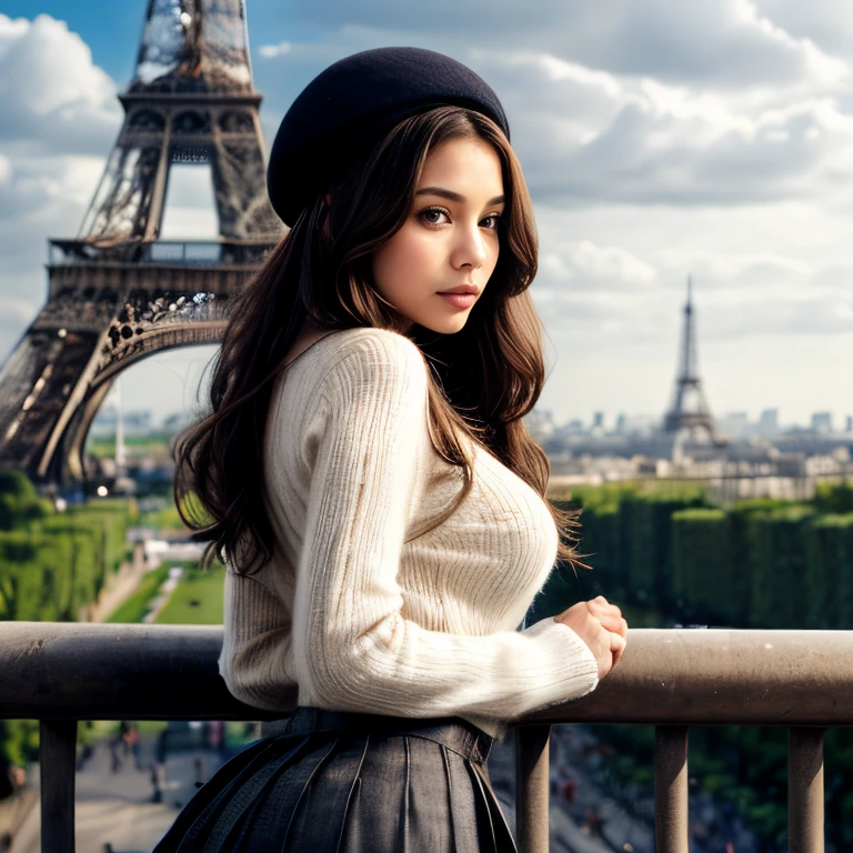 (Paris Eiffel Tower, SFW, long-sleeve cashmere sweater, pleated midi skirt, beret, ballet flats, admiring the tower, late afternoon:1.35) Instagram_Influencer_103_By_Stable_Yogi
Faceshot_By_stable_yogi
Styler_Embedding_By_Stable_Yogi
<lora:Detail Blaster By Stable Yogi:0.5>
(center_parted_long_wavy_hair)