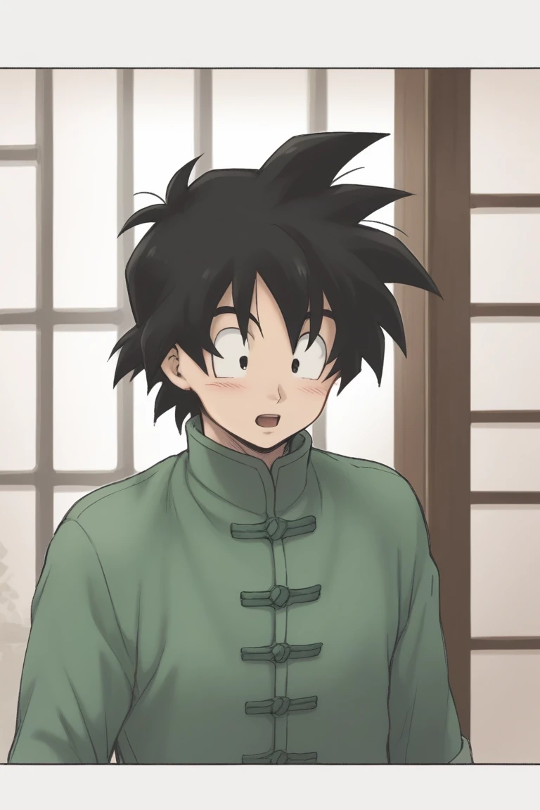 score_9, score_8_up, score_7_up, score_6_up, zPDXL2, detailed, intricate details,cowboy shot,best quality ,source_anime, male focus,
goten_super, black hair, black eyes, chinese clothes, green shirt, male focus, comic, spiked hair, open mouth,close-up, 1boy, , ..., blush, upper body, gradient, score_5_up<lora:EMS-414483-EMS:1.000000>