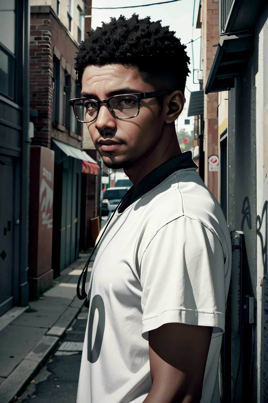 ((ultra detailed, masterpiece, absurdres))
 <lora:WDMarkus:0.8>
WDMarkus, 1boy, very dark skin, brown eyes, short hair, looking at viewer, glasses, in a gritty urban alleyway, graffiti-covered walls, edgy lighting