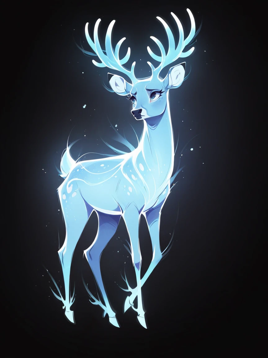 score_9, score_8_up, score_7_up, score_6_up, score_5_up,  <lora:p4tr0nusXLP:1> p4tr0nus, no humans, glowing, black background, deer, feral