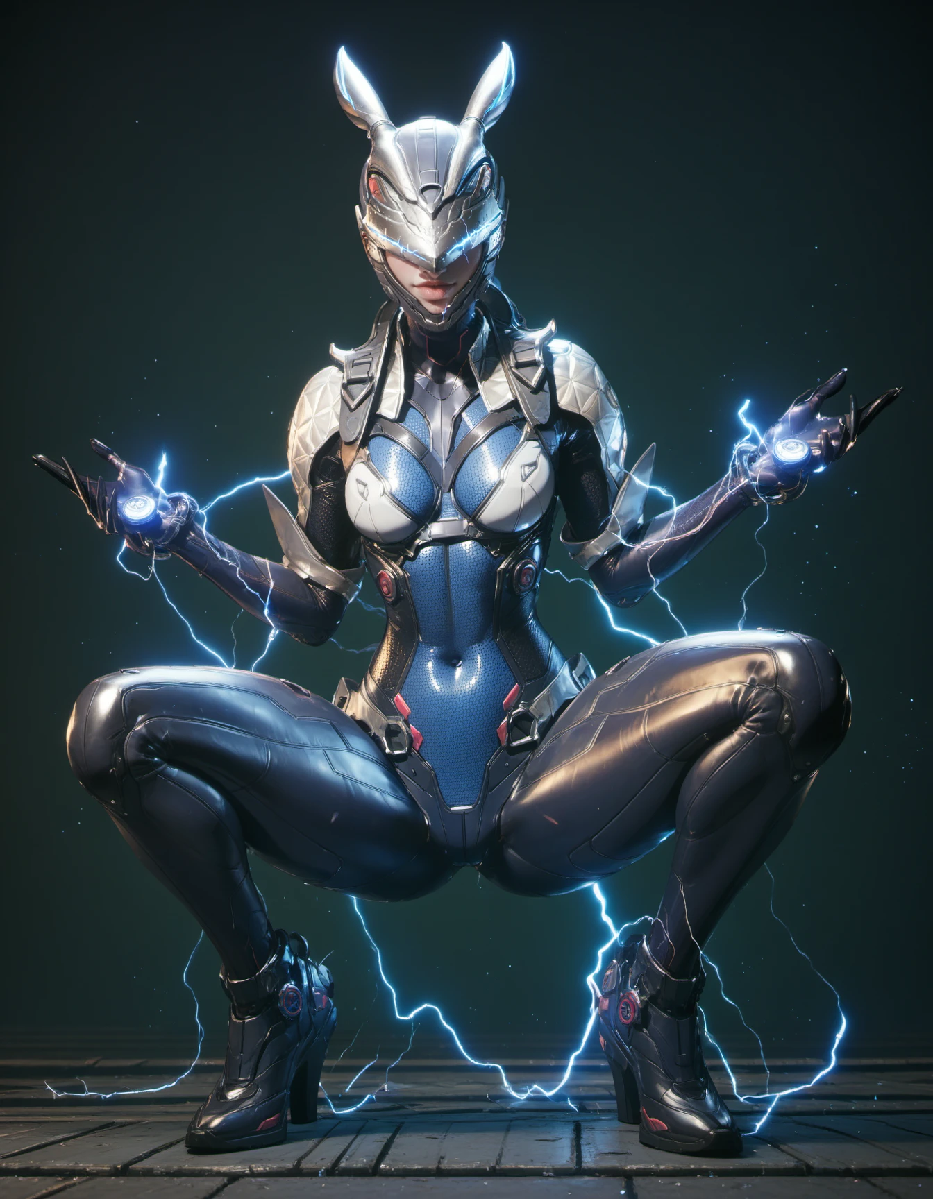 score_9, score_8_up, score_7_up,score_6_up, score_5_up, 1girl, looking at the viewer, street, bodysuit, spread legs squatting, dark background, electricity,
<lora:bunnytfdv3:0.9>