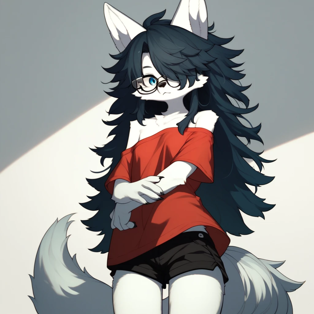 Score_9, kemono style, (black wolf ear tips):2, blend in with character