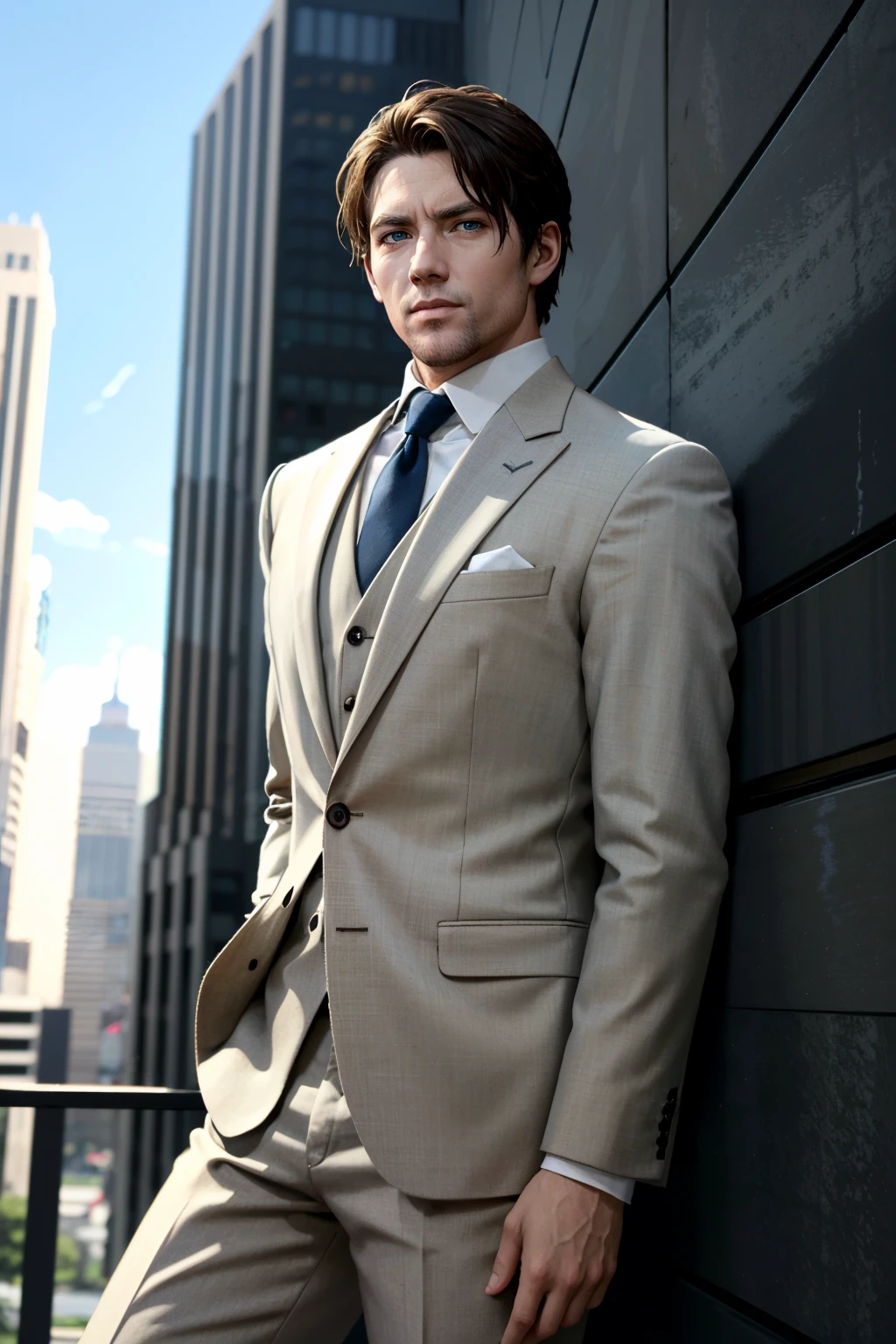 ((ultra detailed, masterpiece, absurdres))
 <lora:WDAiden:0.8>
WDAiden, 1boy, brown hair, blue eyes, looking at viewer, posing in a tailored suit against a backdrop of skyscrapers