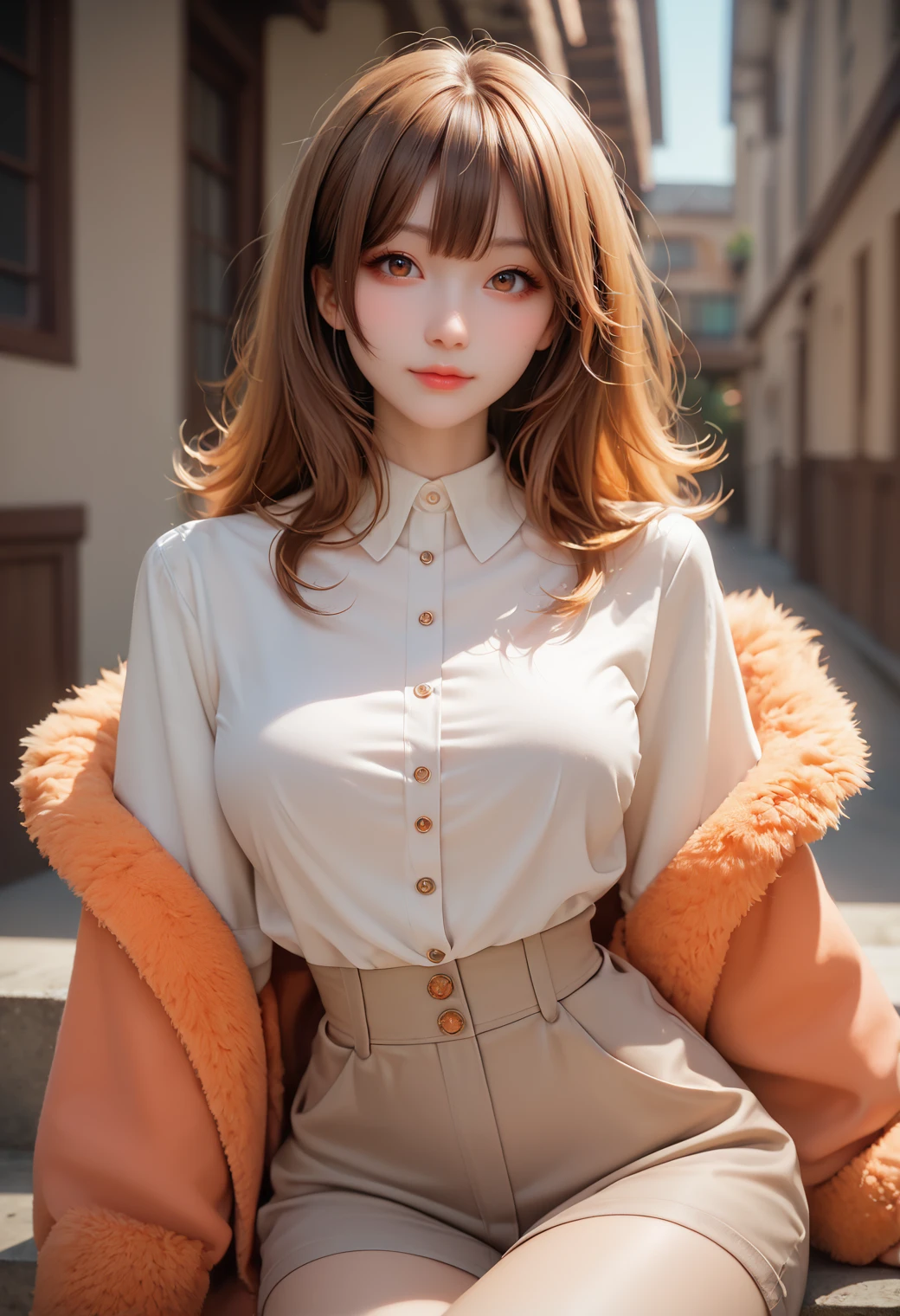 score_9,score_8_up,score_7_up,highly detailed,high budget,masterpiece,best quality,perfect anatomy,very aesthetic,8k,
1girl,perfect cute face,longeyelashes,brown eye shadow,large_breasts,fluffy hair,air bangs,thin,thin_waist,peach_hip,long_legs,