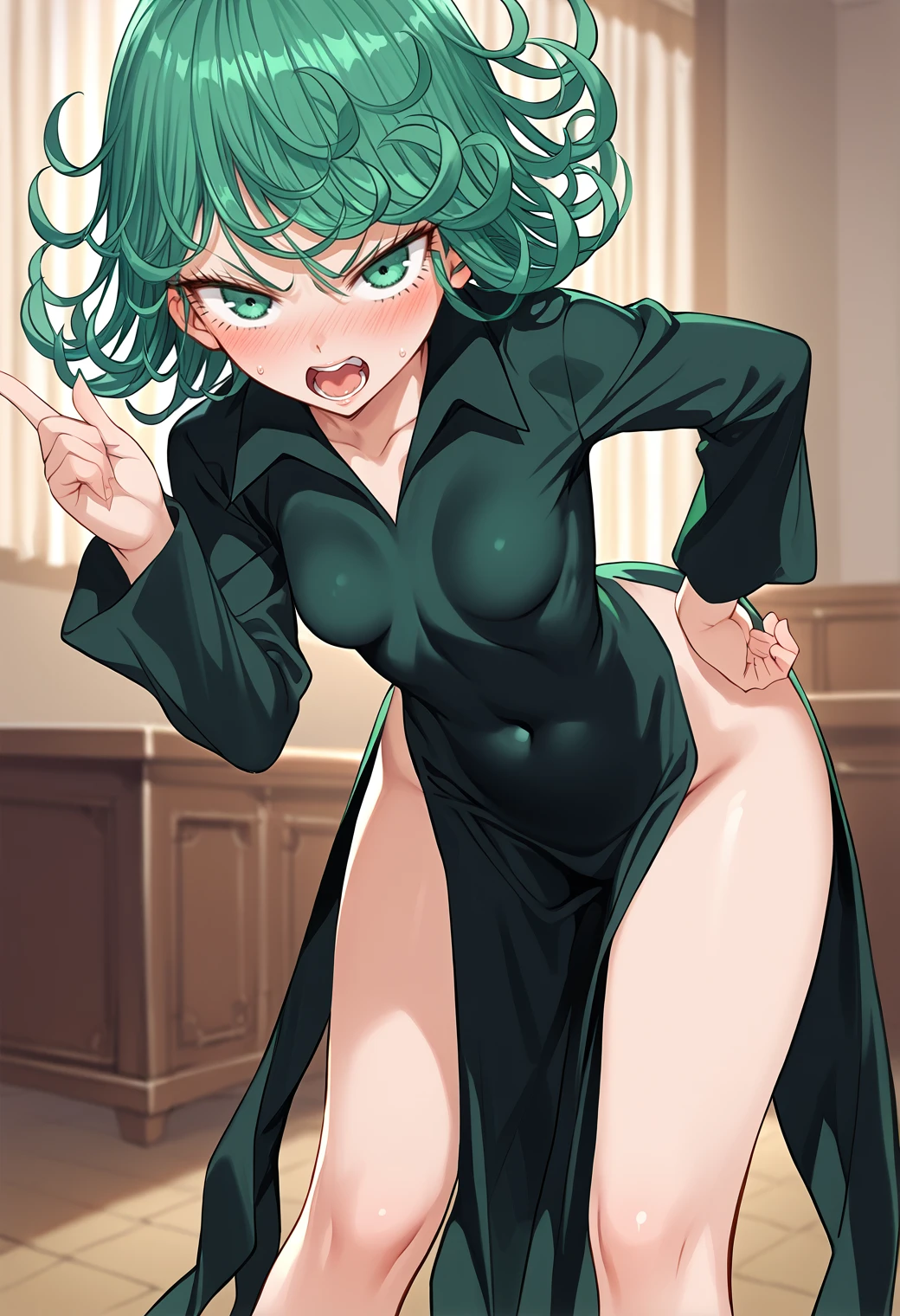 masterpiece, best quality, extremely detailed, 1girl, animegirl, solo, Tatsumaki From One Punch Man, tatsumaki, ((almost asleep dead eyes half lidded)), ((doggy style)), ((anal sex)), ((a man pulling her hair)), ((lifting her head up using hair)), ((paniful sex)), ((rough sex)), ((crying with eyes half open)), ((tears streaming down her face)), ((tongue out)), ((saliva dripping from tongue)), ((out of breath)), ((exhausted)), ((dizzy)), ((dead eyes)), ((dead iris)), ((eyes rolling up into the head)), ((eyes rolling up the head)), ((in pain)), ((pained look)), ((painful anal sex))