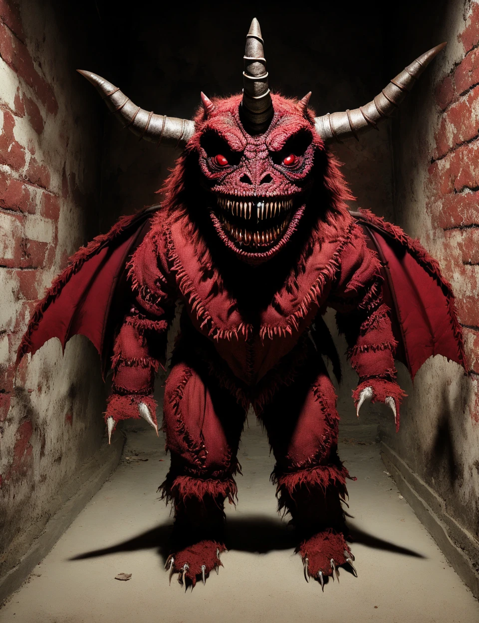 DonMCr33pyD0115  diablo, large menacing demon, horned demonic appearance, red and dark colored leathery skin, formidable powers, lord of terror, powerful, malevolent ,   <lora:DonMCr33pyD0115:0.8>