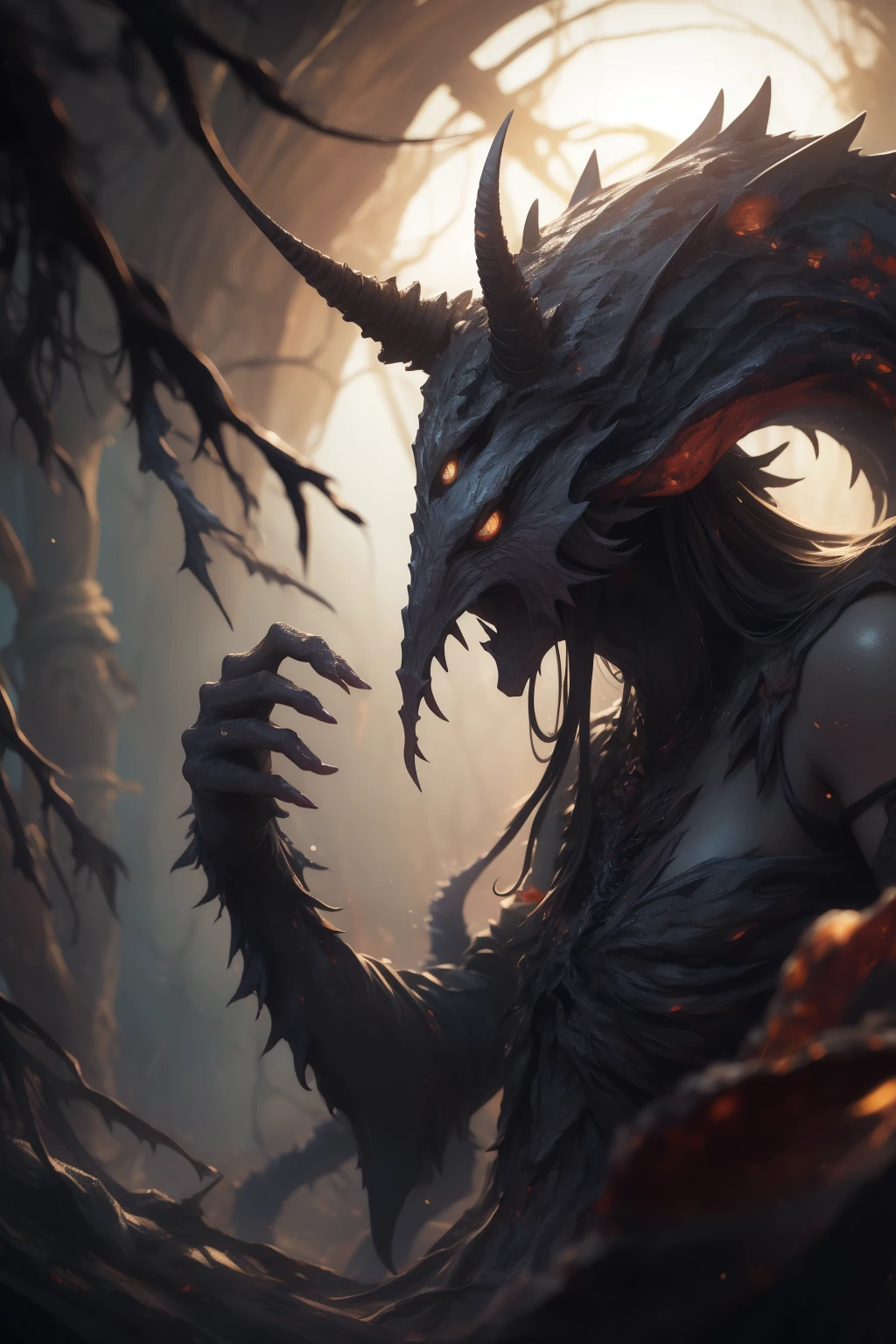 <lora:So_monsters:0.8>,so_monsters,infect,monster girl,The sound of a distant horn accompanies the spell.,, 8k,best quality,masterpiece,rule of thirds,superb,high resolution,sharp focus,extremely detailed description,professional,gorgeous and intricate details,