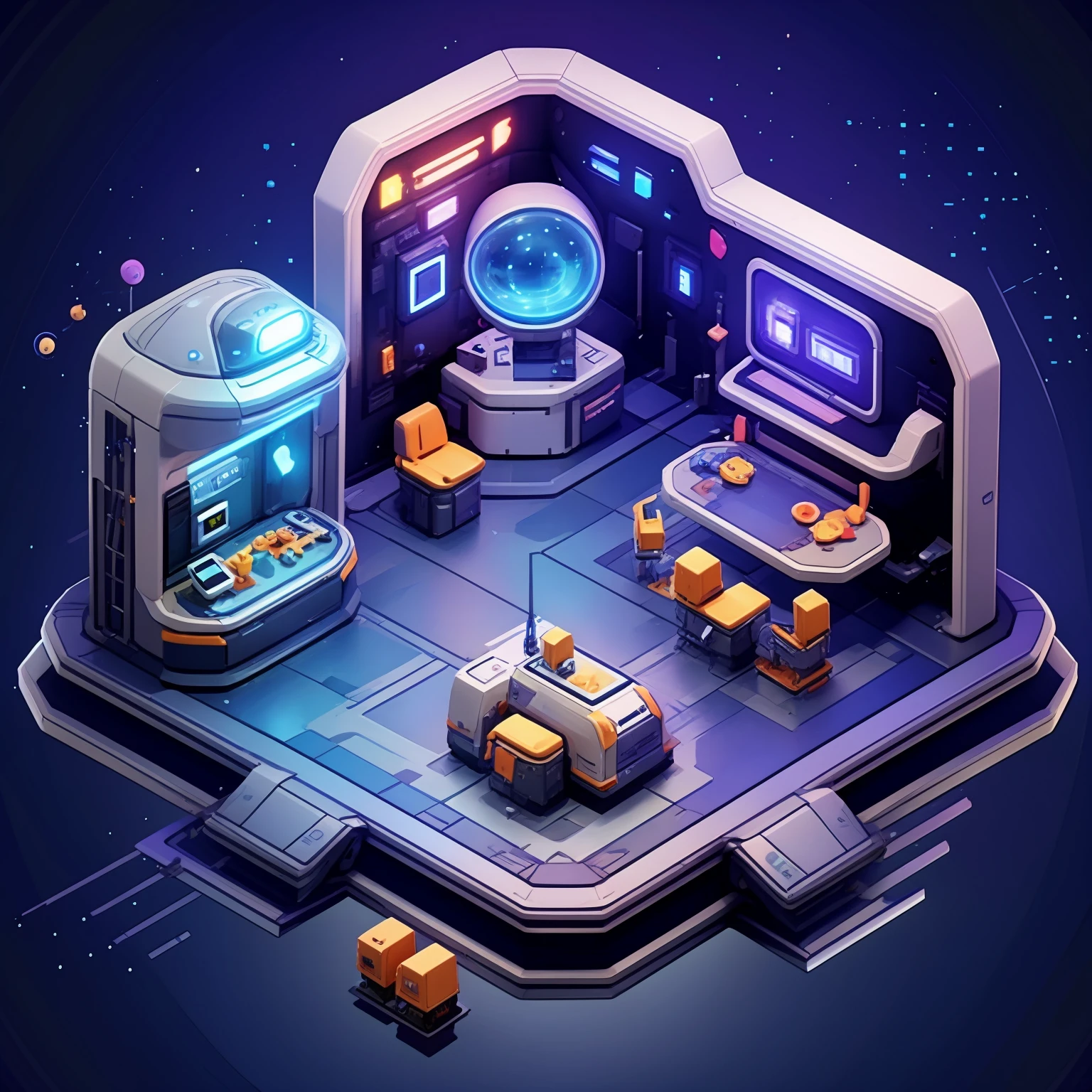 HEZI,game scene,Indoor scene,45 degree scene,Cute style,screen,television,no humans,handheld game console,monitor,robot,space,chair,game console,controller,table,glowing,nintendo switch,bottle,cup,indoors,science fiction,