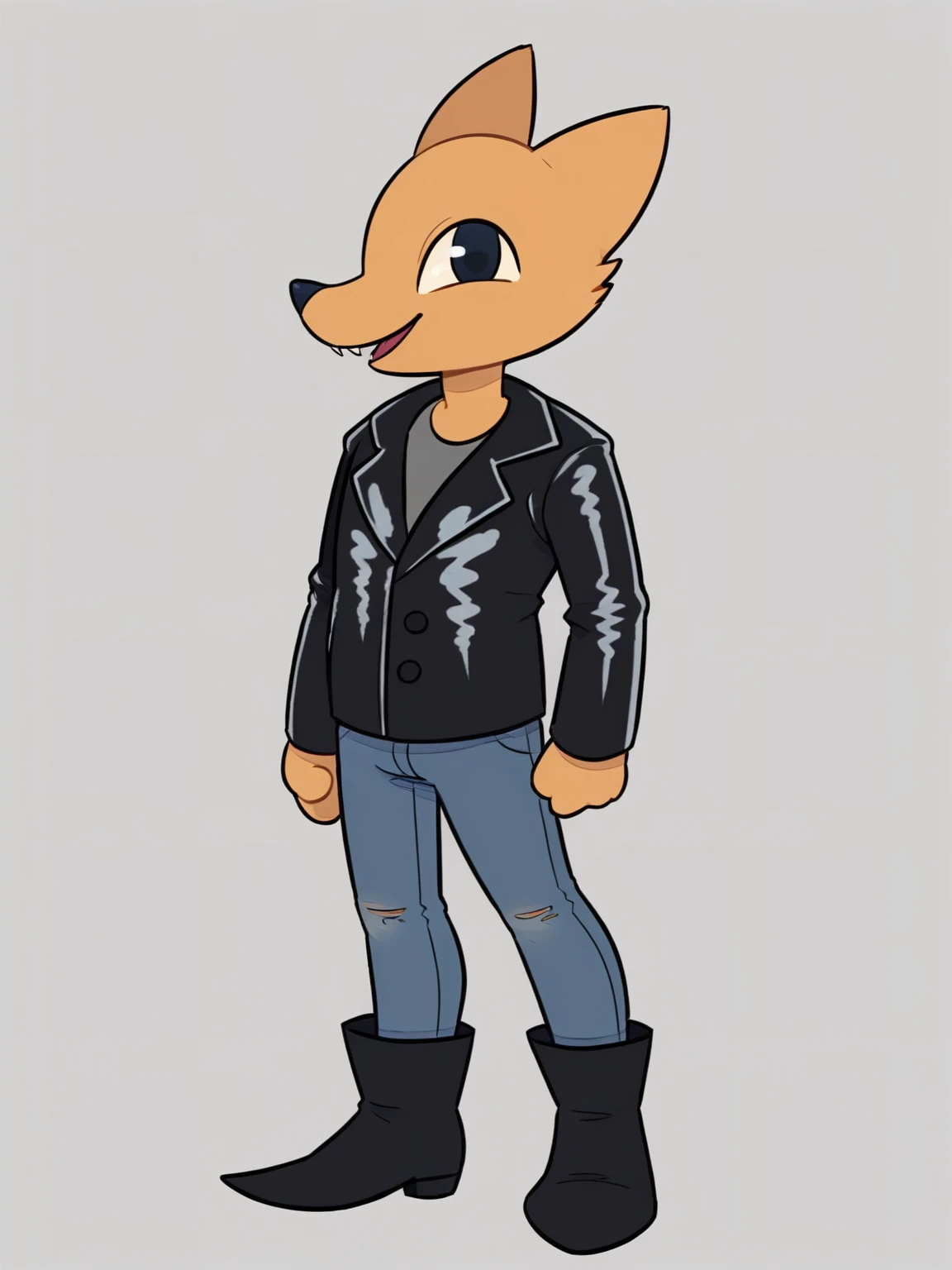 score_9, score_8_up <lora:GreggLee:0.8> gregglee, male, simple background, solo, leather jacket, shirt, jeans, boots, standing, looking at viewer